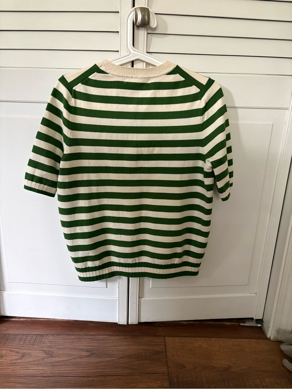Boden Emilia Green and Cream Striped Short-Sleeve Knit Top Sz M - Picture 3 of 7